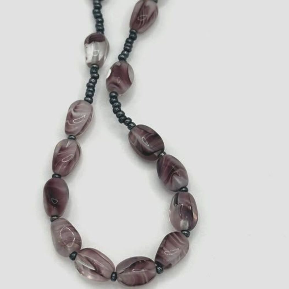 Lavender Stone Type Rosary Beads with Hematite Cross - 16" Total Length - Picture 3 of 5